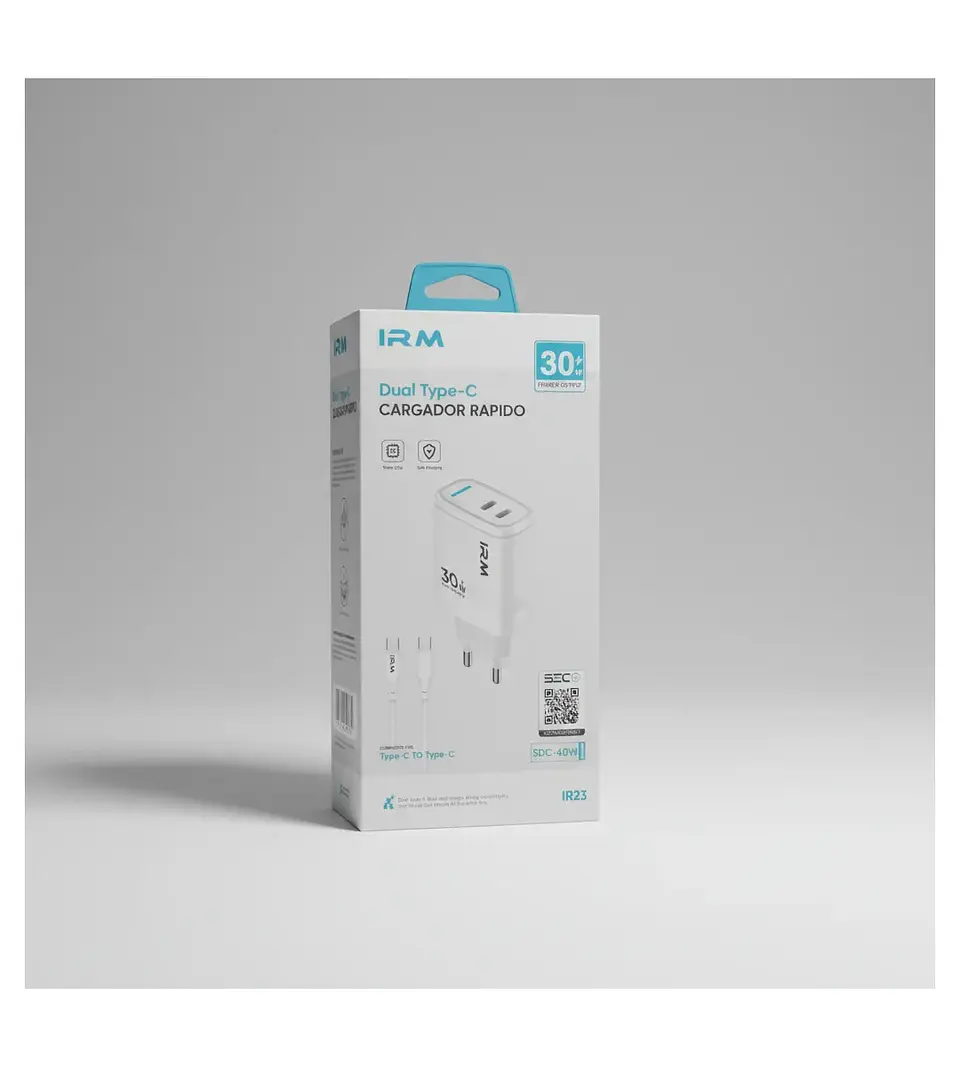 Cargador Carga Rápida 30 Watts Doble Puerto Tipo C + Cable C Blanco 1