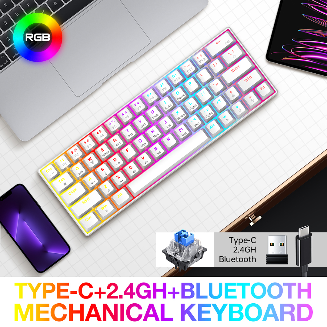 Teclado Mecánico T-WOLF T30 RGB 63 Teclas | Bluetooth + USB | Eje Verde | Compacto Gamer 3
