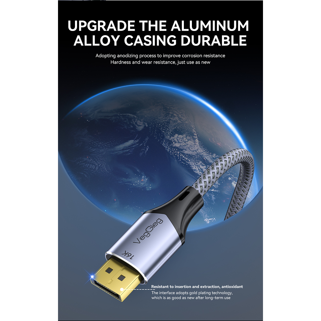 Cable Displayport Dp 2.1 16k 8k 4k 144hz/165hz/240hz  Veggieg reforzado trenzado HDR ARC 7