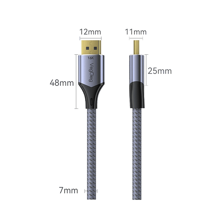 Cable Displayport Dp 2.1 16k 8k 4k 144hz/165hz/240hz  Veggieg reforzado trenzado HDR ARC 9