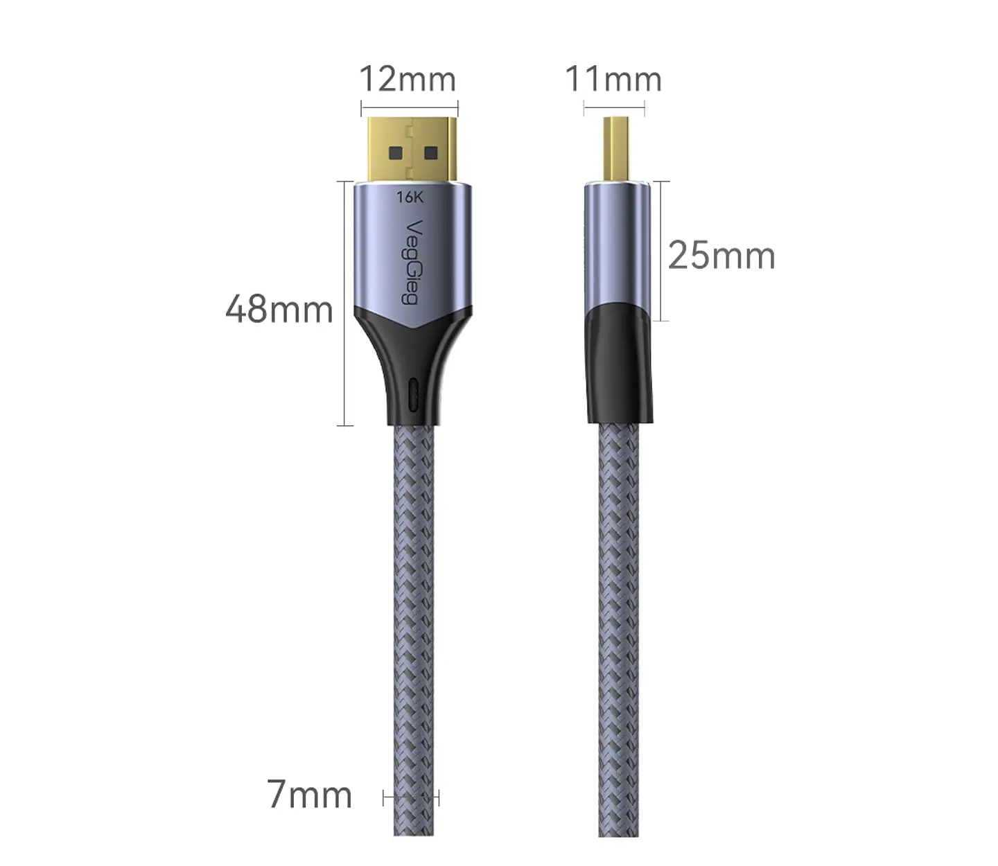 Cable Displayport Dp 2.1 16k 8k 4k 144hz/165hz/240hz  Veggieg reforzado trenzado HDR ARC 9