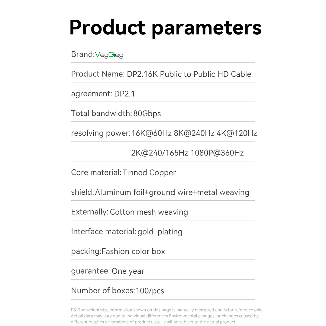 Cable Displayport Dp 2.1 16k 8k 4k 144hz/165hz/240hz  Veggieg reforzado trenzado HDR ARC 10