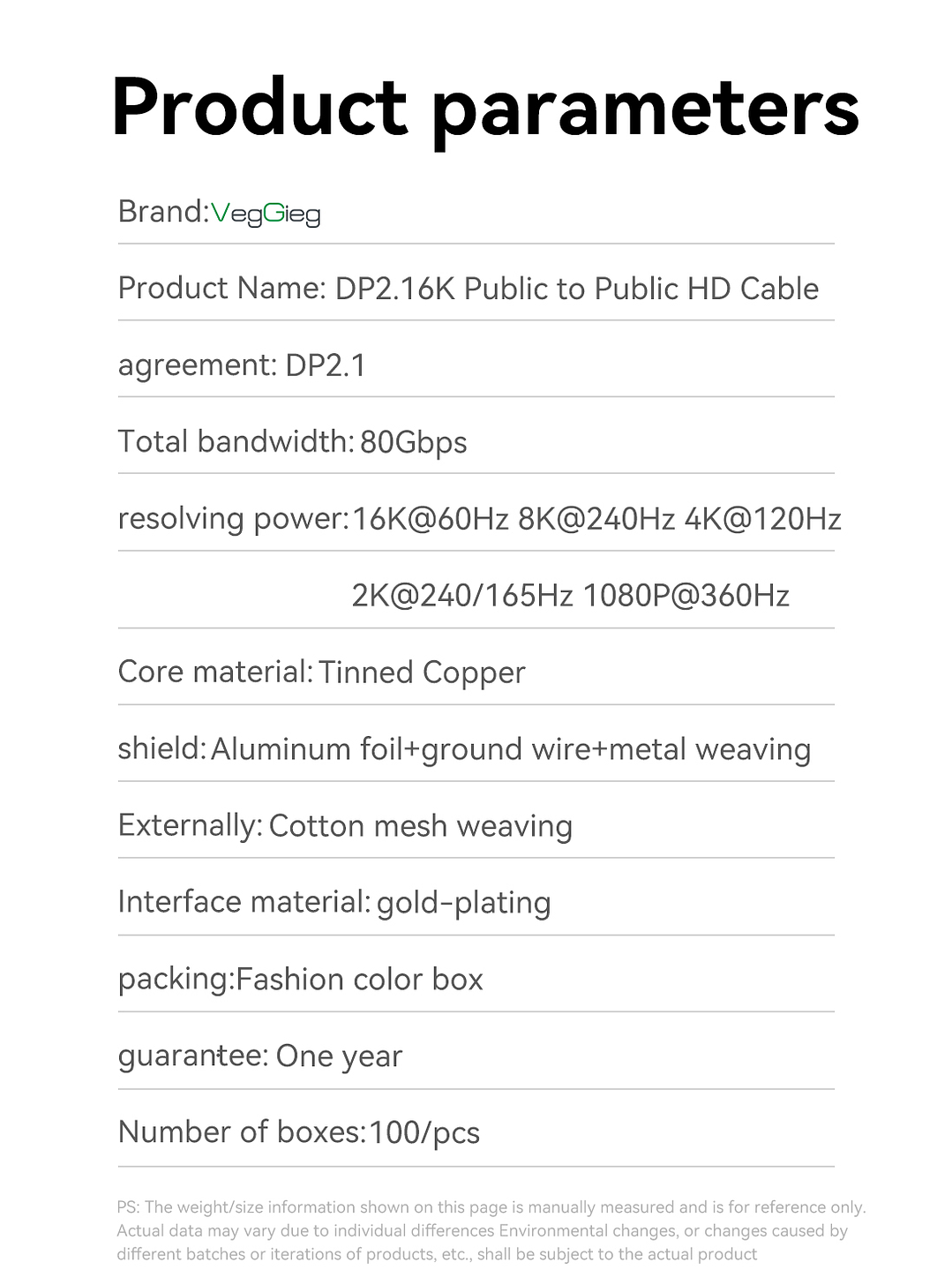 Cable Displayport Dp 2.1 16k 8k 4k 144hz/165hz/240hz  Veggieg reforzado trenzado HDR ARC 10