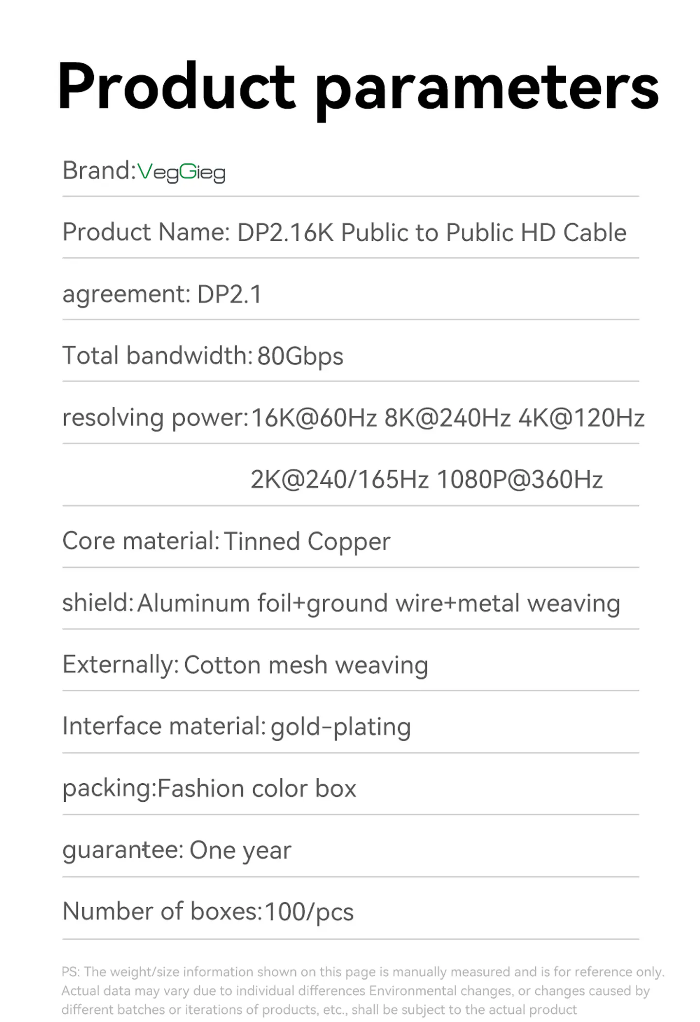 Cable Displayport Dp 2.1 16k 8k 4k 144hz/165hz/240hz  Veggieg reforzado trenzado HDR ARC 10