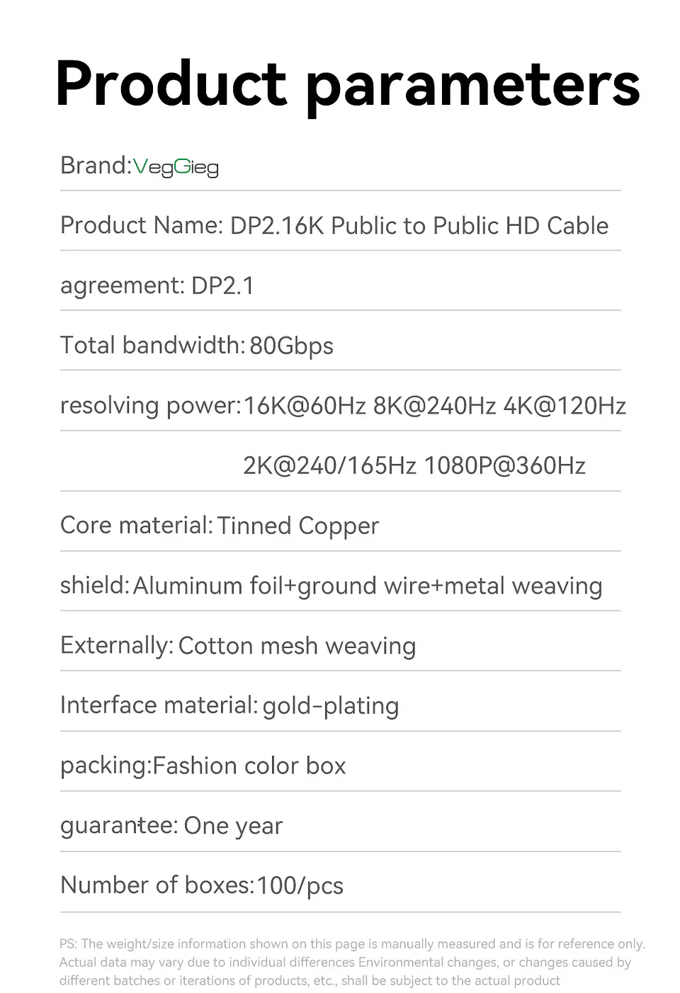 Cable Displayport Dp 2.1 16k 8k 4k 144hz/165hz/240hz  Veggieg reforzado trenzado HDR ARC 10