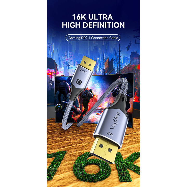 Cable Displayport Dp 2.1 16k 8k 4k 144hz/165hz/240hz  Veggieg reforzado trenzado HDR ARC 12