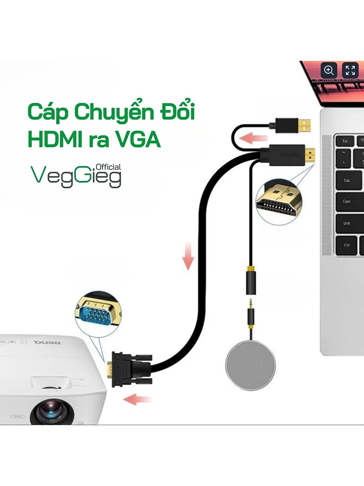 Cable Adaptador Conversor Hdmi A Vga Audio Usb Veggieg 2