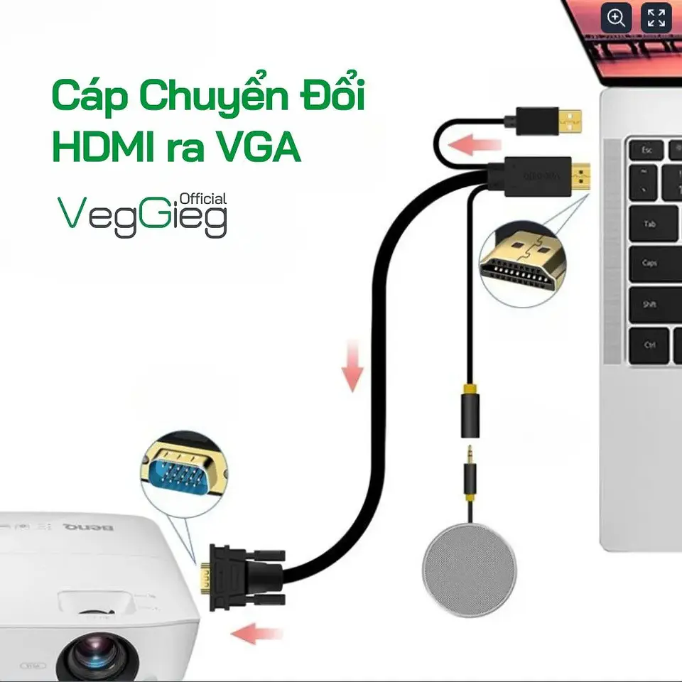 Cable Adaptador Conversor Hdmi A Vga Audio Usb Veggieg 2
