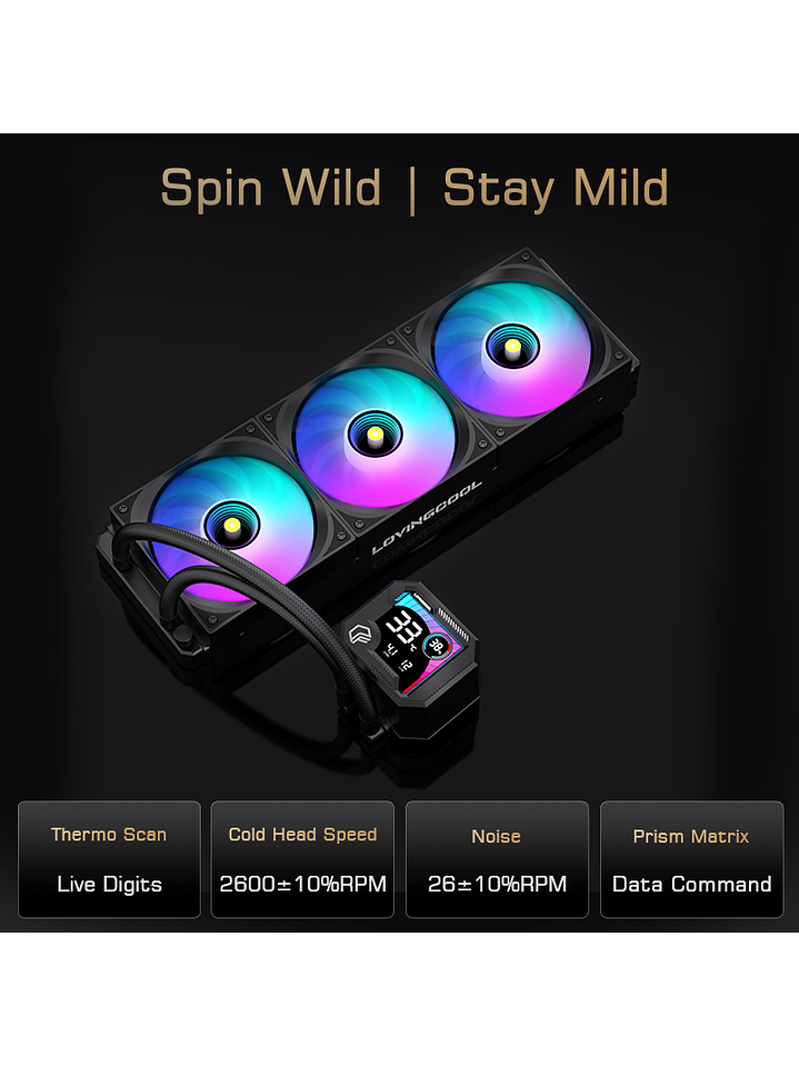 Refrigeración Líquida Cooler Gaming AIO  360mm Argb Ak-3 Lovingcool Negro pantalla digital 7