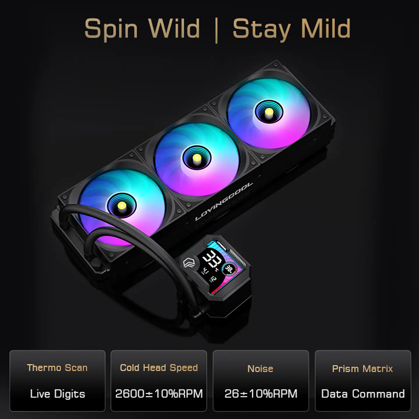 Refrigeración Líquida Cooler Gaming AIO  360mm Argb Ak-3 Lovingcool Negro pantalla digital 7