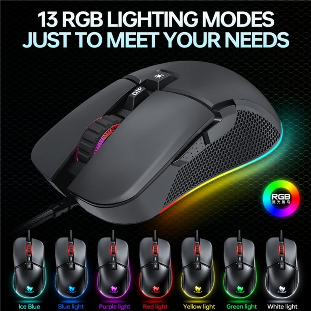 Mouse Gamer T-wolf G590 Rgb, 7200 Dpi,7 Botones Programables por software  2