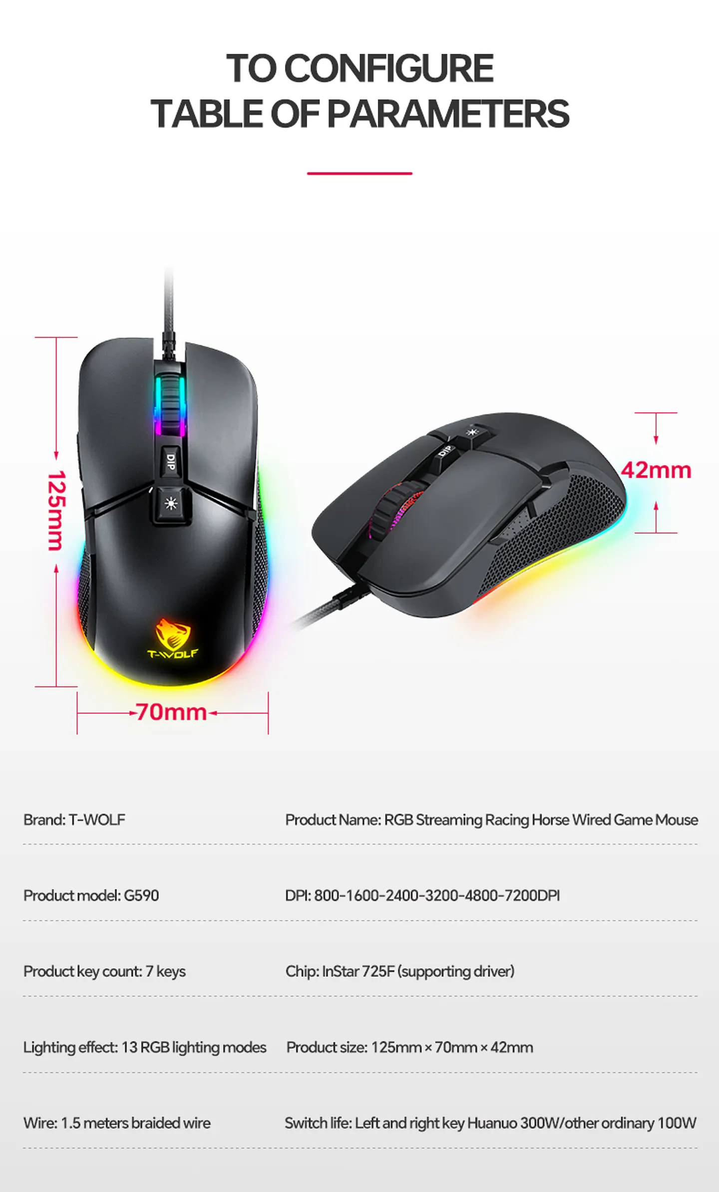 Mouse Gamer T-wolf G590 Rgb, 7200 Dpi,7 Botones Programables por software  4