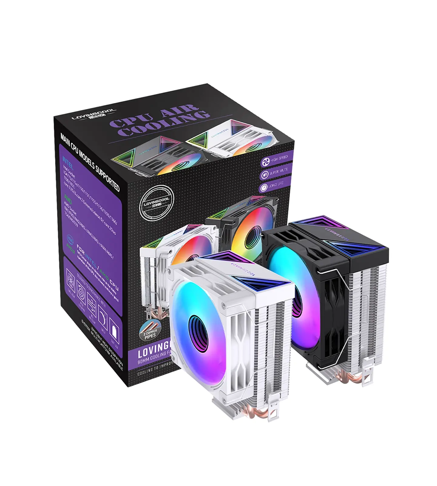 Enfriador Cpu Lovingcool 2 Heatpipes + rgb 90mm Amd Intel 150 TDP 1