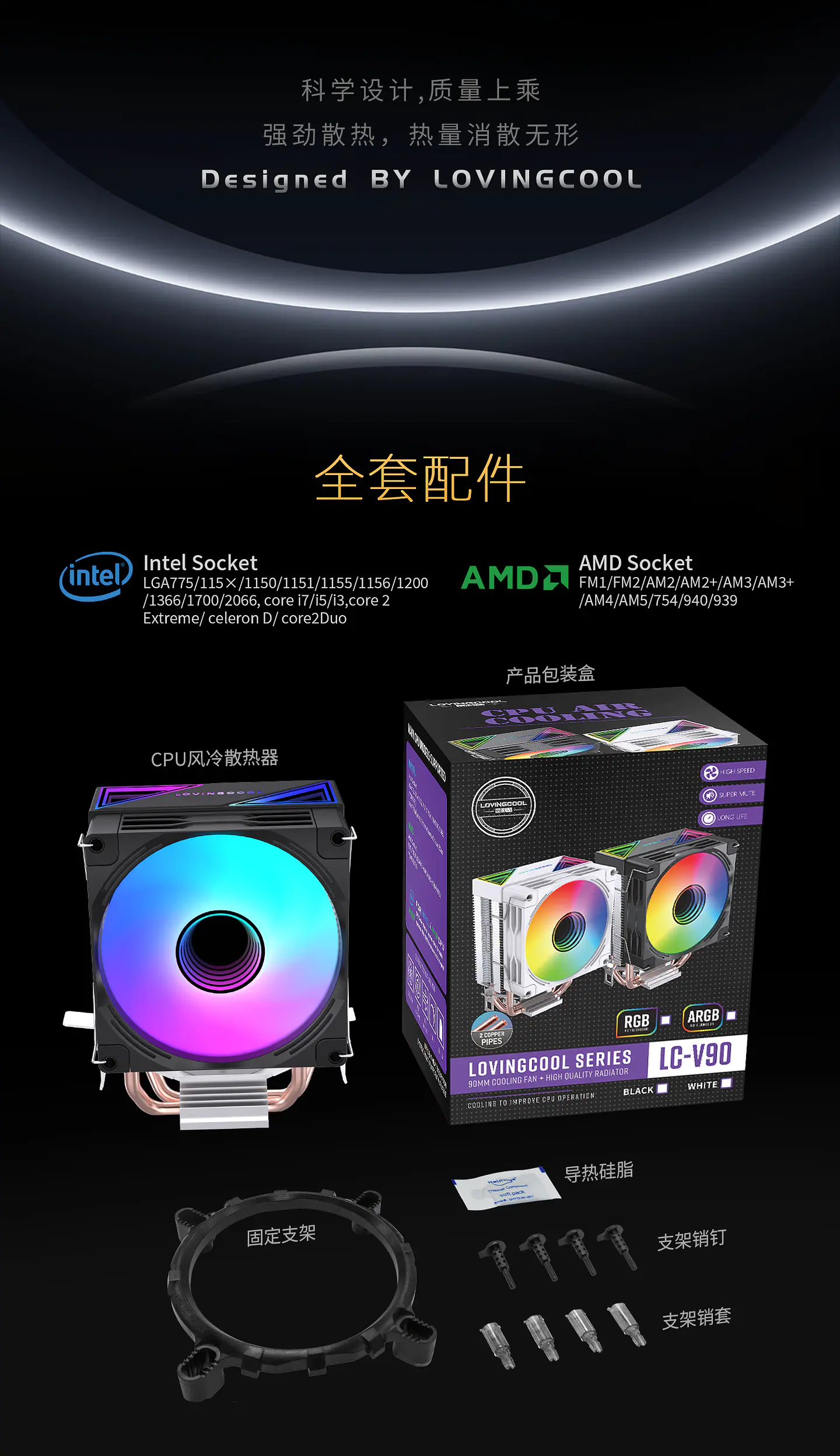 Enfriador Cpu Lovingcool 2 Heatpipes + rgb 90mm Amd Intel 150 TDP 3