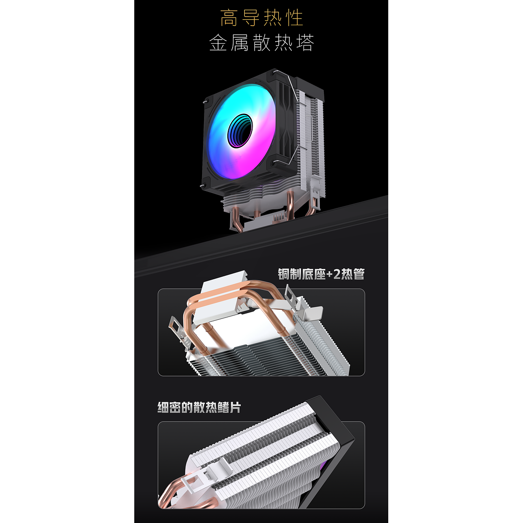 Enfriador Cpu Lovingcool 2 Heatpipes + rgb 90mm Amd Intel 150 TDP 6