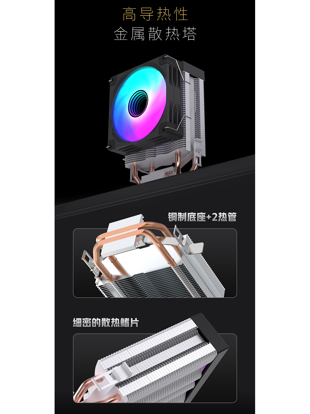 Enfriador Cpu Lovingcool 2 Heatpipes + rgb 90mm Amd Intel 150 TDP 6