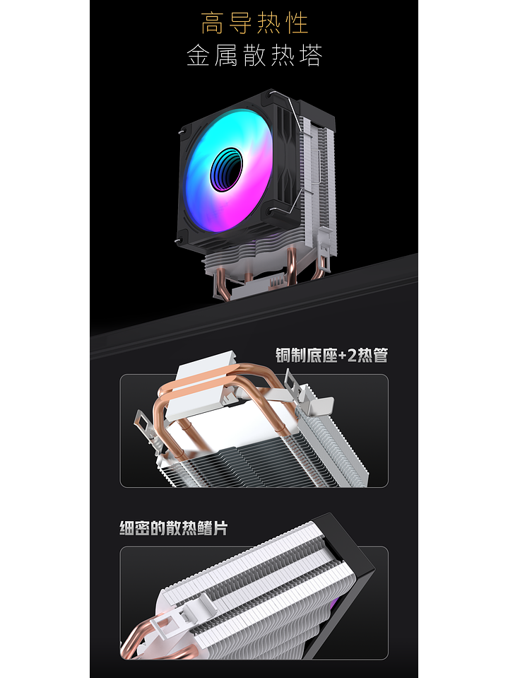 Enfriador Cpu Lovingcool 2 Heatpipes + rgb 90mm Amd Intel 150 TDP 6