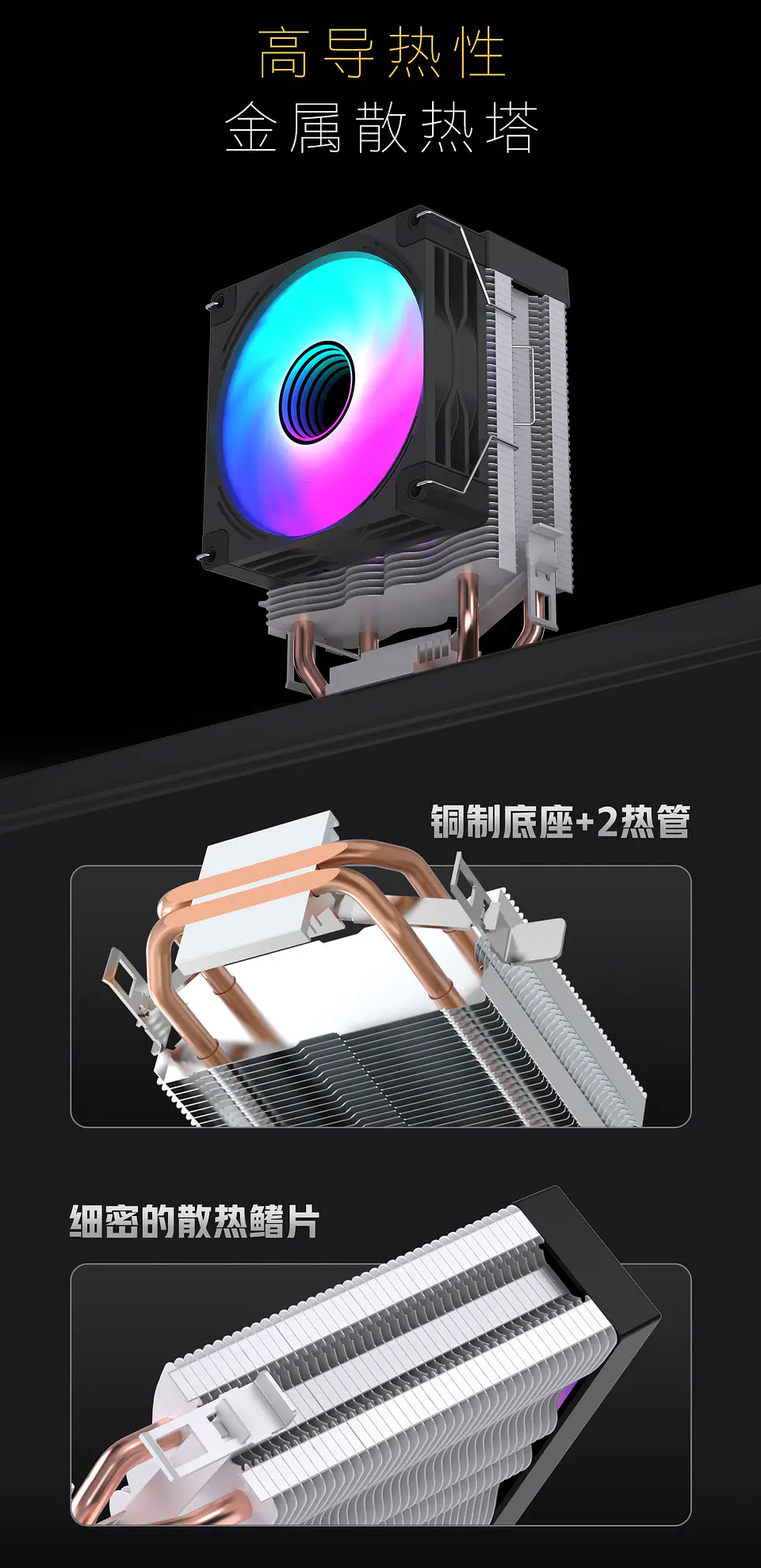 Enfriador Cpu Lovingcool 2 Heatpipes + rgb 90mm Amd Intel 150 TDP 6