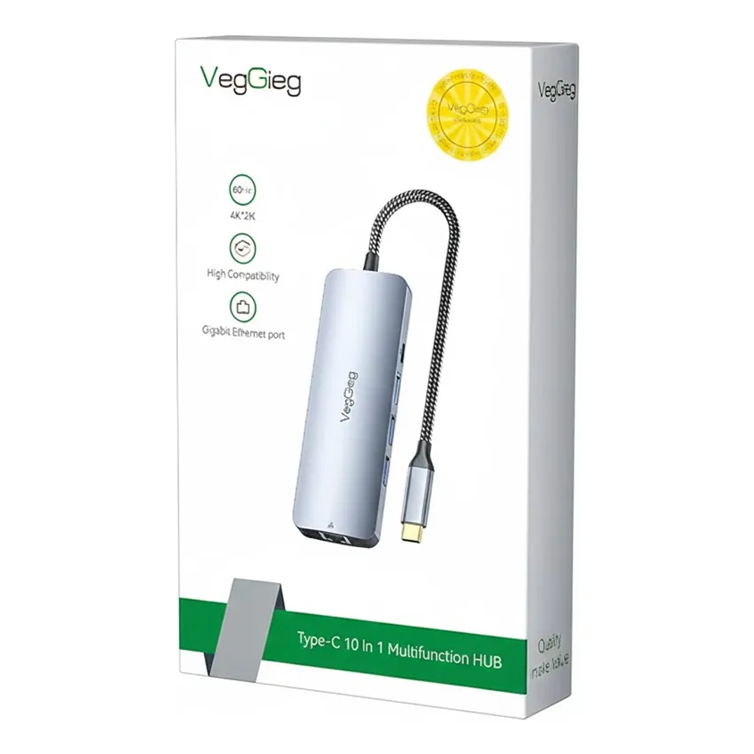Hub Usb Tipo C 10 En 1 Usb 3.0 4k 60hz 100w Rj45 Veggieg 2