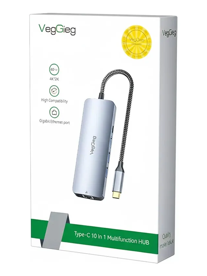 Hub Usb Tipo C 10 En 1 Usb 3.0 4k 60hz 100w Rj45 Veggieg 2