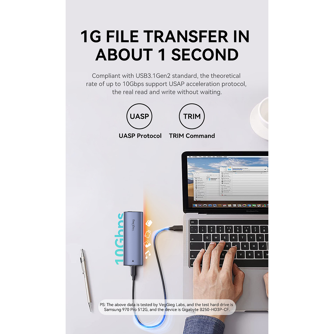 Case Cofre Disco Duro Usb C 3.0 M2 Nvme 10 Gbps Veggieg Gris 3