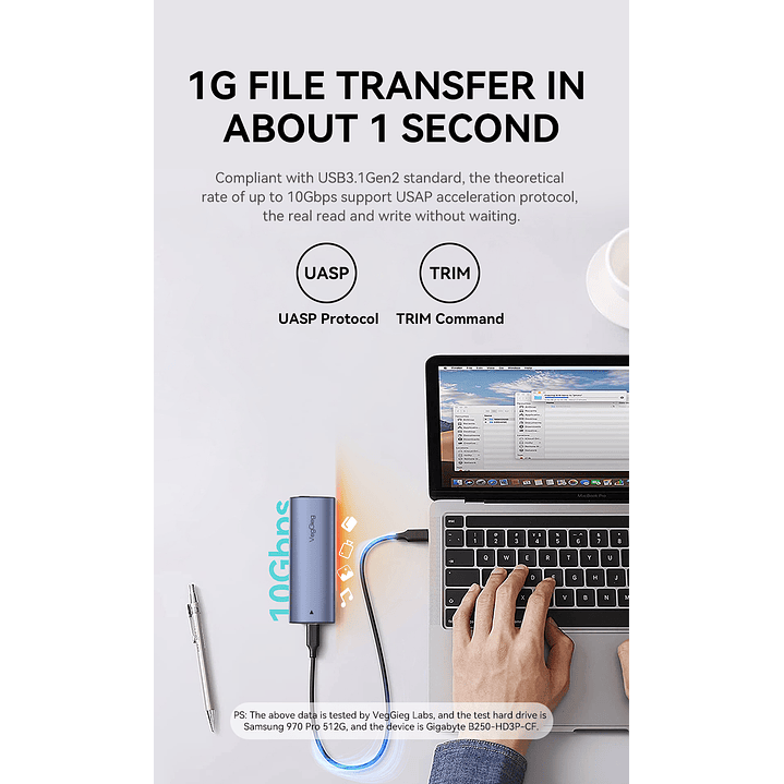 Case Cofre Disco Duro Usb C 3.0 M2 Nvme 10 Gbps Veggieg Gris 3