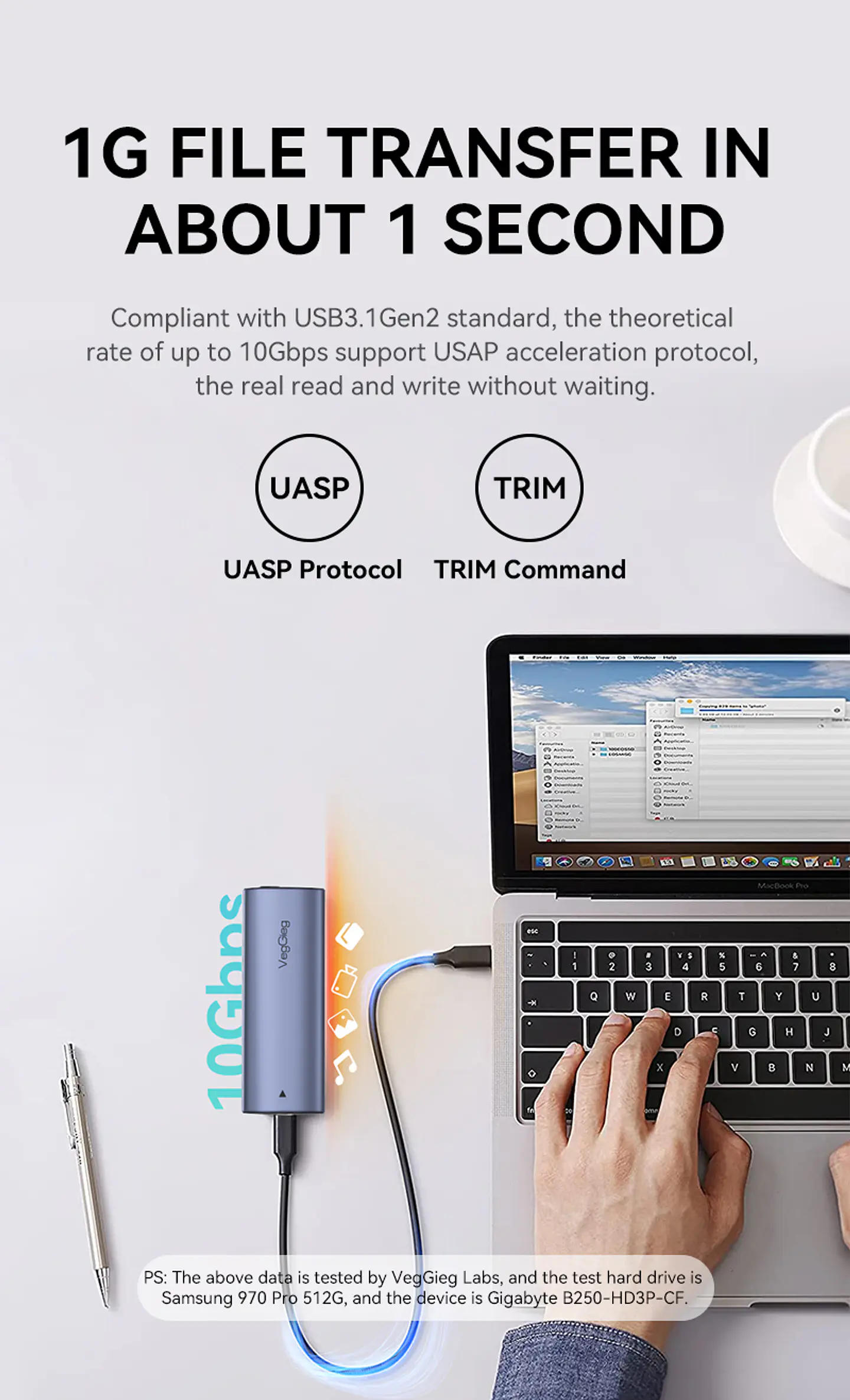 Case Cofre Disco Duro Usb C 3.0 M2 Nvme 10 Gbps Veggieg Gris 3