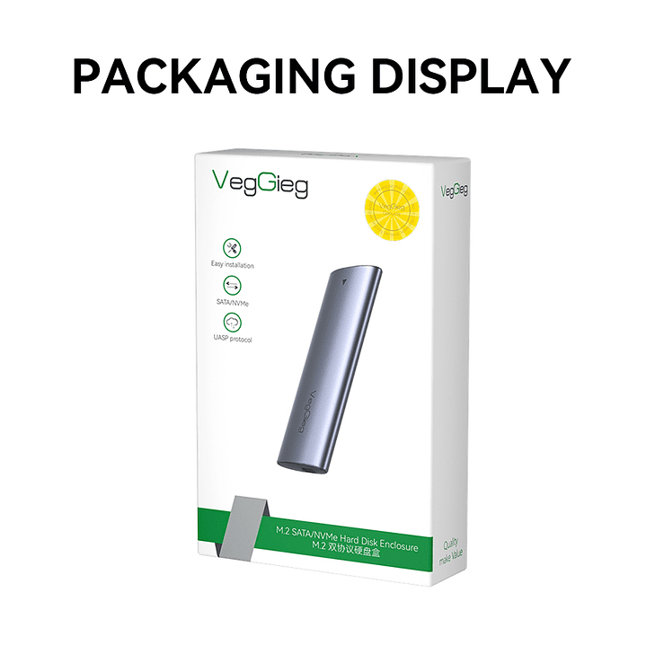 Case Cofre Disco Duro Usb C 3.0 M2 Nvme 10 Gbps Veggieg Gris 14