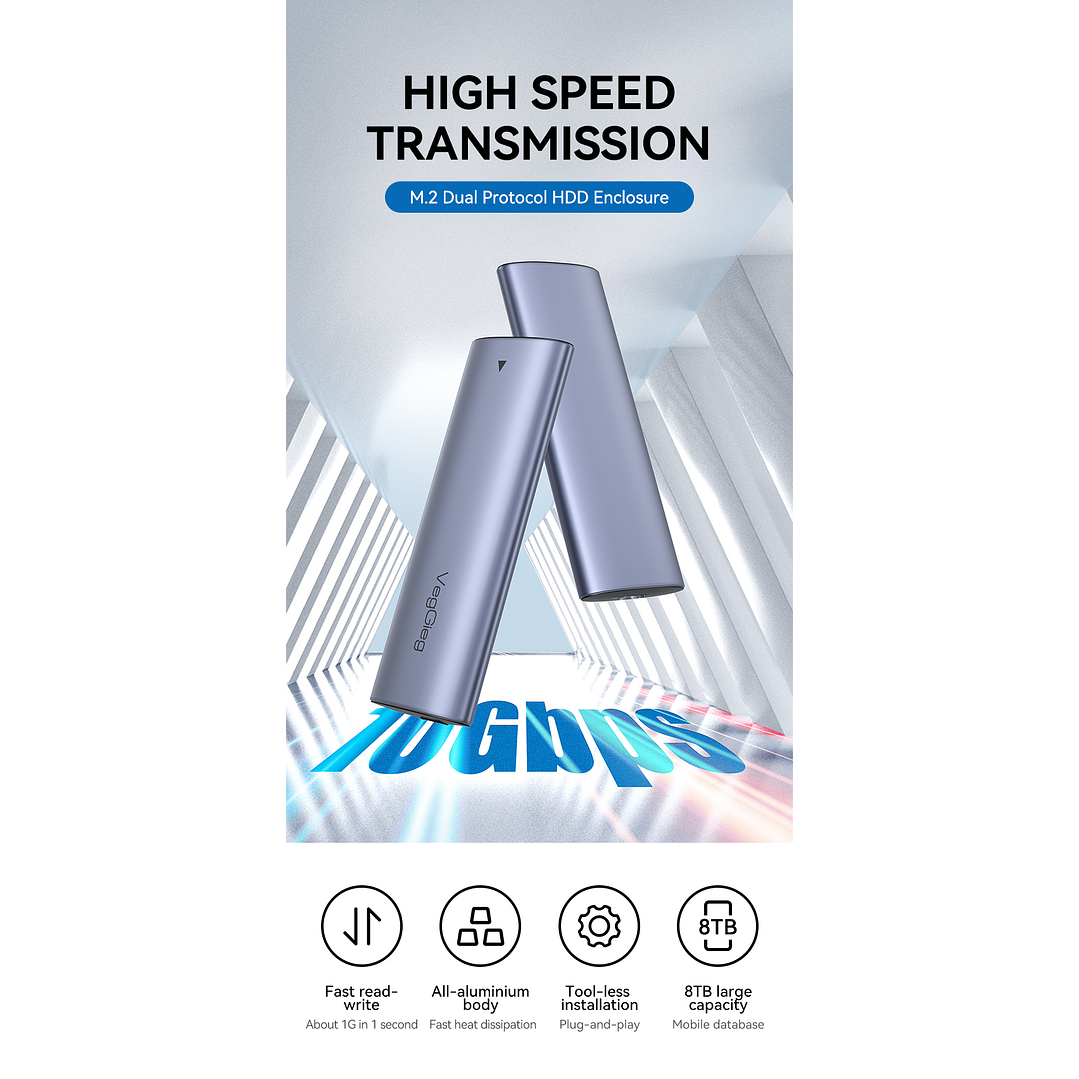 Case Cofre Disco Duro Usb C 3.0 M2 Nvme 10 Gbps Veggieg Gris 7