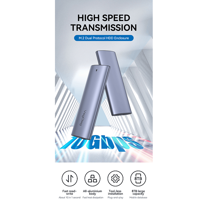 Case Cofre Disco Duro Usb C 3.0 M2 Nvme 10 Gbps Veggieg Gris 7