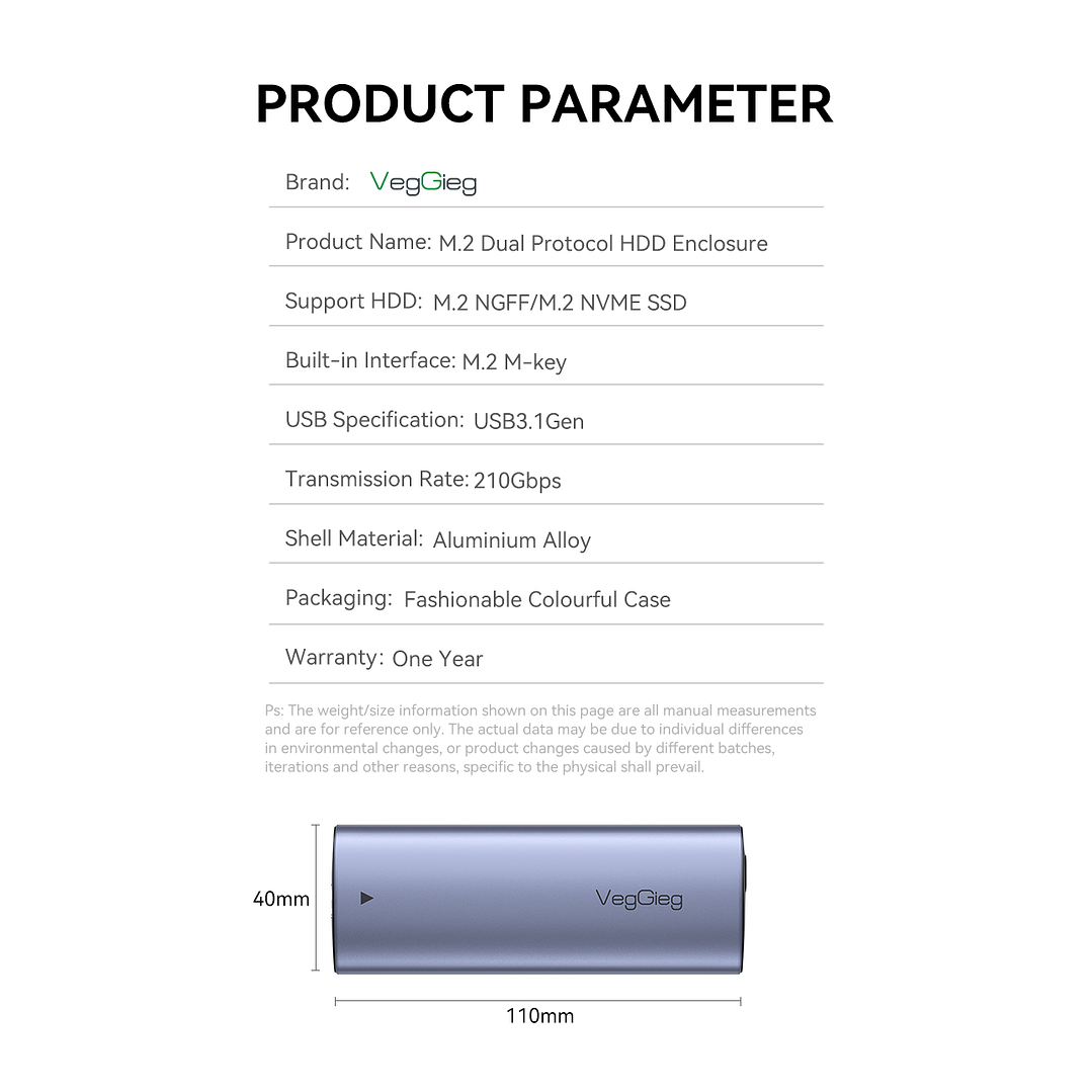 Case Cofre Disco Duro Usb C 3.0 M2 Nvme 10 Gbps Veggieg Gris 8