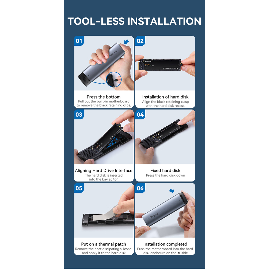 Case Cofre Disco Duro Usb C 3.0 M2 Nvme 10 Gbps Veggieg Gris 9