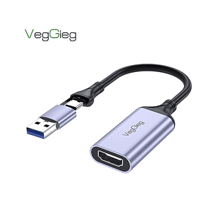 Capturadora De Video 4k 60hz 1080p Tipo C 3.0 Usb Veggieg Gris