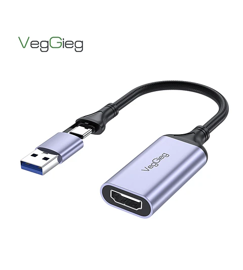 Capturadora De Video 4k 60hz 1080p Tipo C 3.0 Usb Veggieg Gris