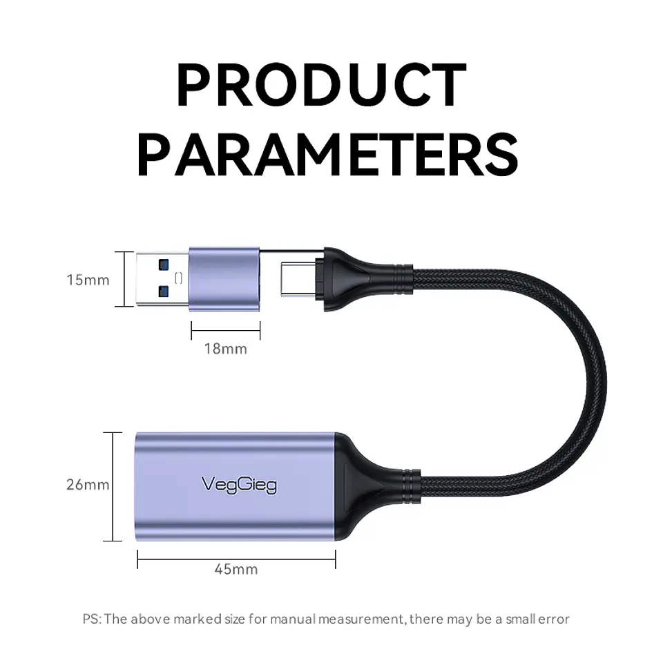 Capturadora De Video 4k 60hz 1080p Tipo C 3.0 Usb Veggieg Gris 3