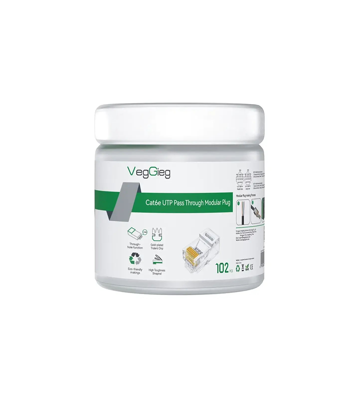 Conectores Rj45 Cat6e Red Lan Plug Utp Embase X 102 unds Veggieg 1