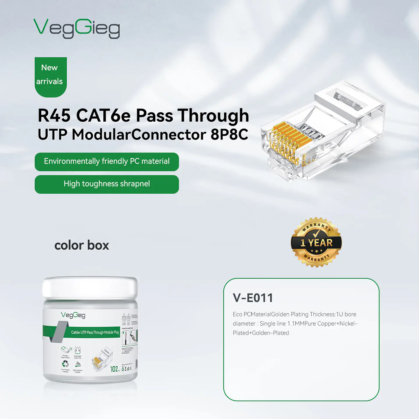 Conectores Rj45 Cat6e Red Lan Plug Utp Embase X 102 unds Veggieg 7