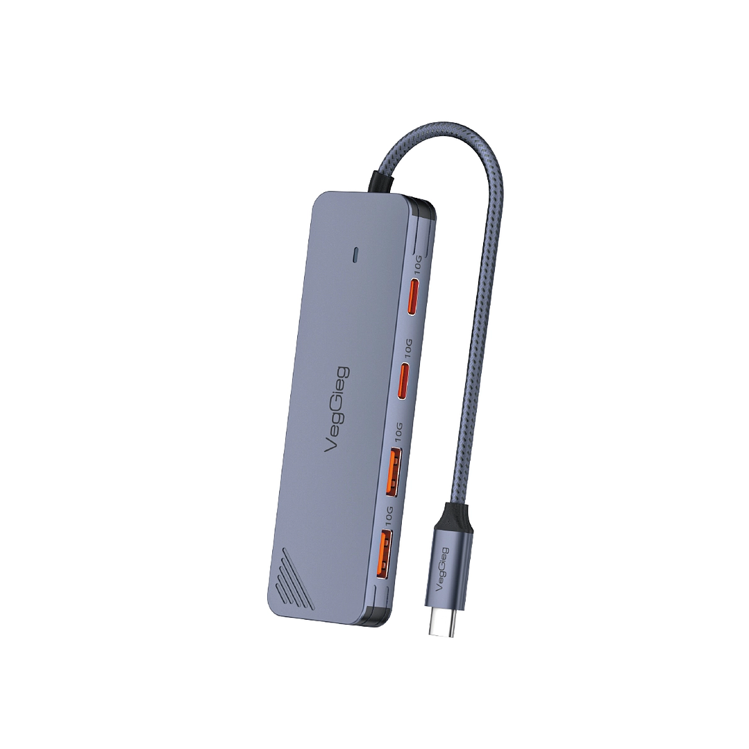 Adaptador Hub Tipo C 3.2 Gen2 2 Usb 2 Tipo C 10gbs Veggieg Gris metalico 1