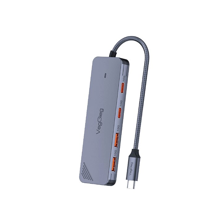 Adaptador Hub Tipo C 3.2 Gen2 2 Usb 2 Tipo C 10gbs Veggieg Gris metalico 1
