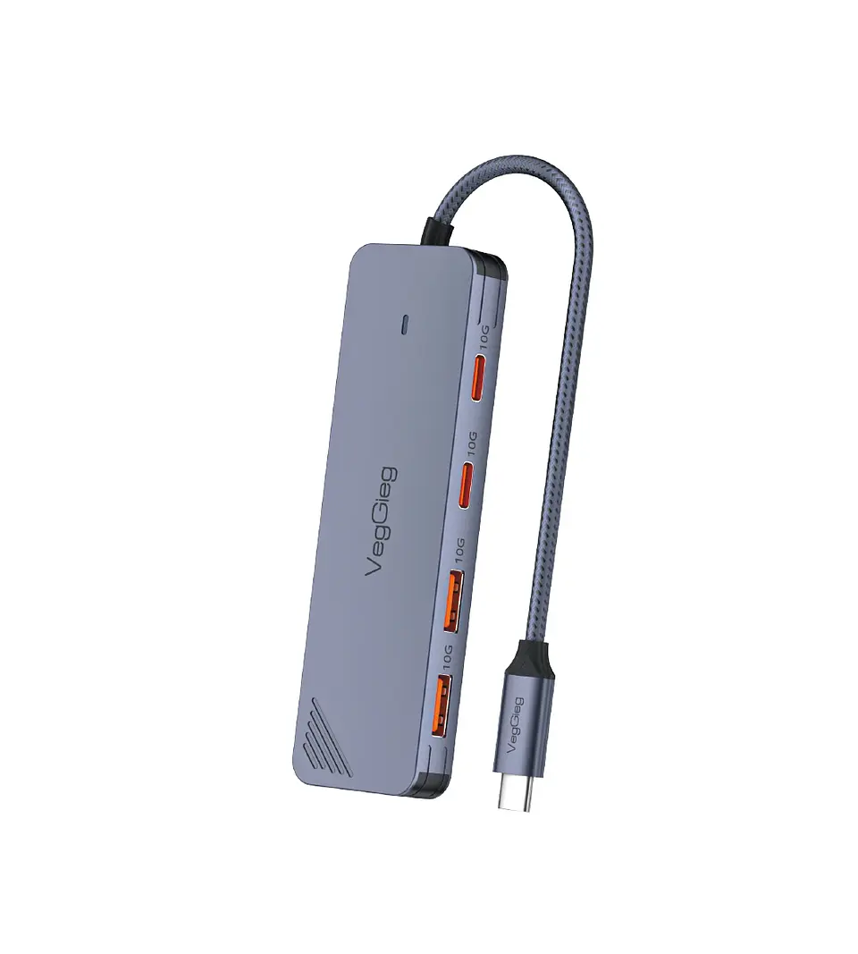 Adaptador Hub Tipo C 3.2 Gen2 2 Usb 2 Tipo C 10gbs Veggieg Gris metalico 1
