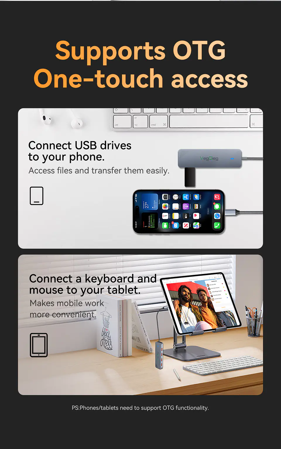 Adaptador Hub Tipo C 3.2 Gen2 2 Usb 2 Tipo C 10gbs Veggieg Gris metalico 6