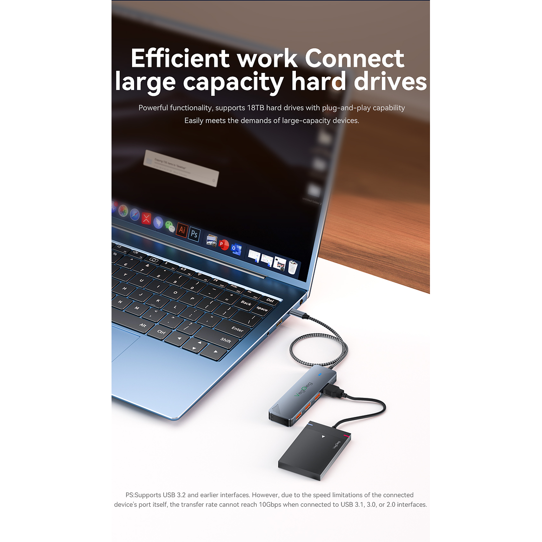 Adaptador Hub Tipo C 3.2 Gen2 2 Usb 2 Tipo C 10gbs Veggieg Gris metalico 7