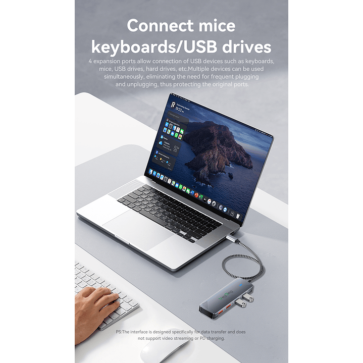 Adaptador Hub Tipo C 3.2 Gen2 2 Usb 2 Tipo C 10gbs Veggieg Gris metalico 10