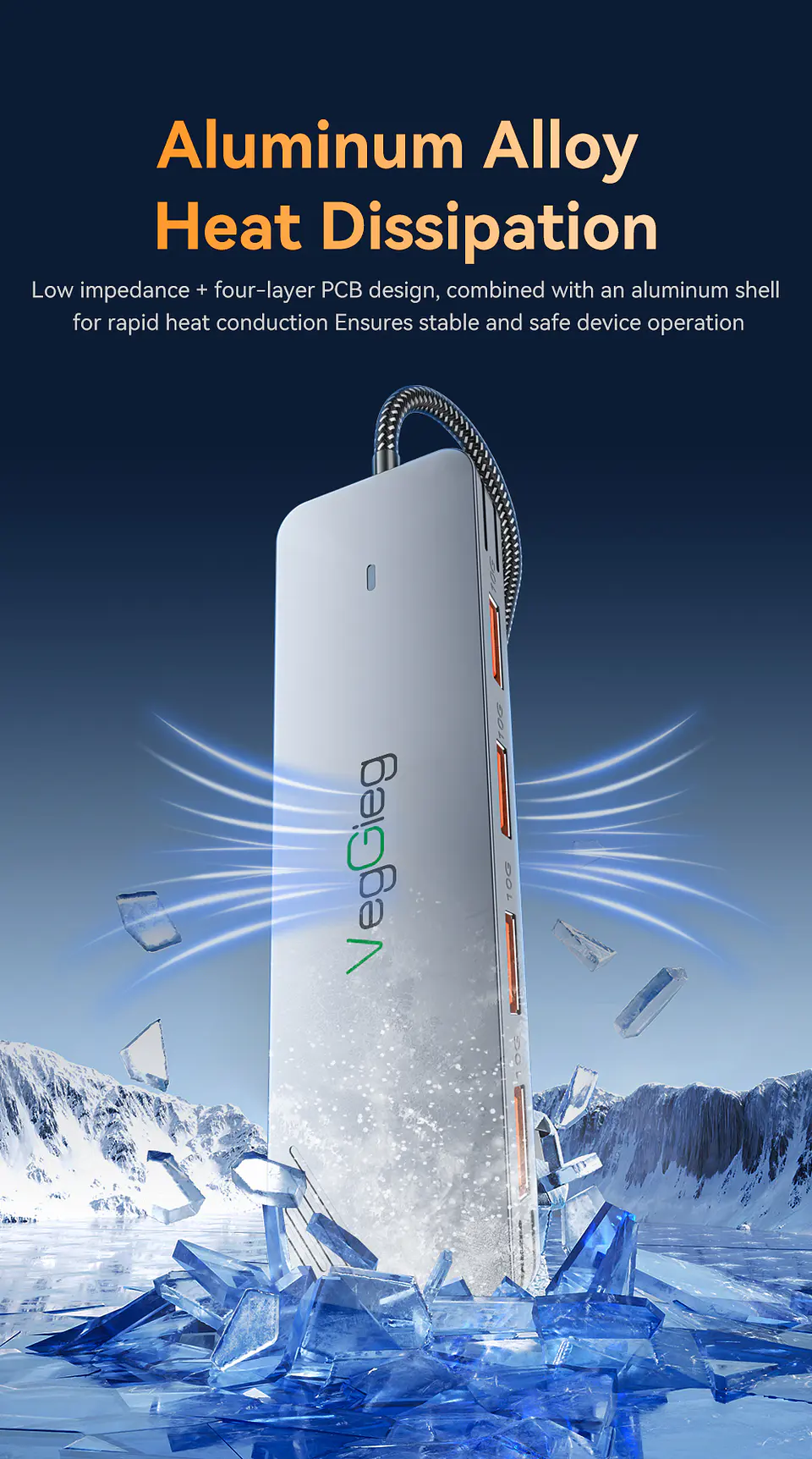 Adaptador Hub Tipo C 3.2 Gen2 2 Usb 2 Tipo C 10gbs Veggieg Gris metalico 11