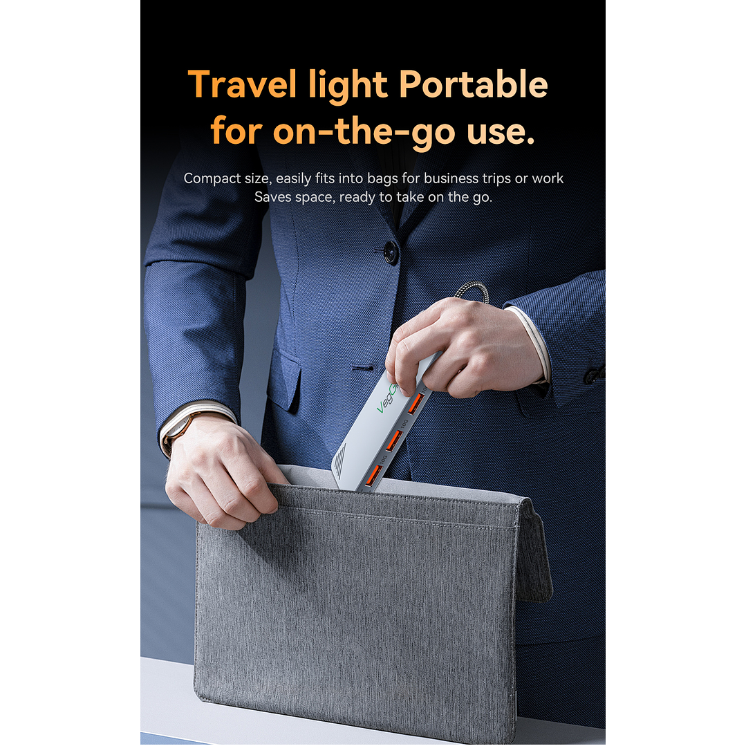 Adaptador Hub Tipo C 3.2 Gen2 2 Usb 2 Tipo C 10gbs Veggieg Gris metalico 12