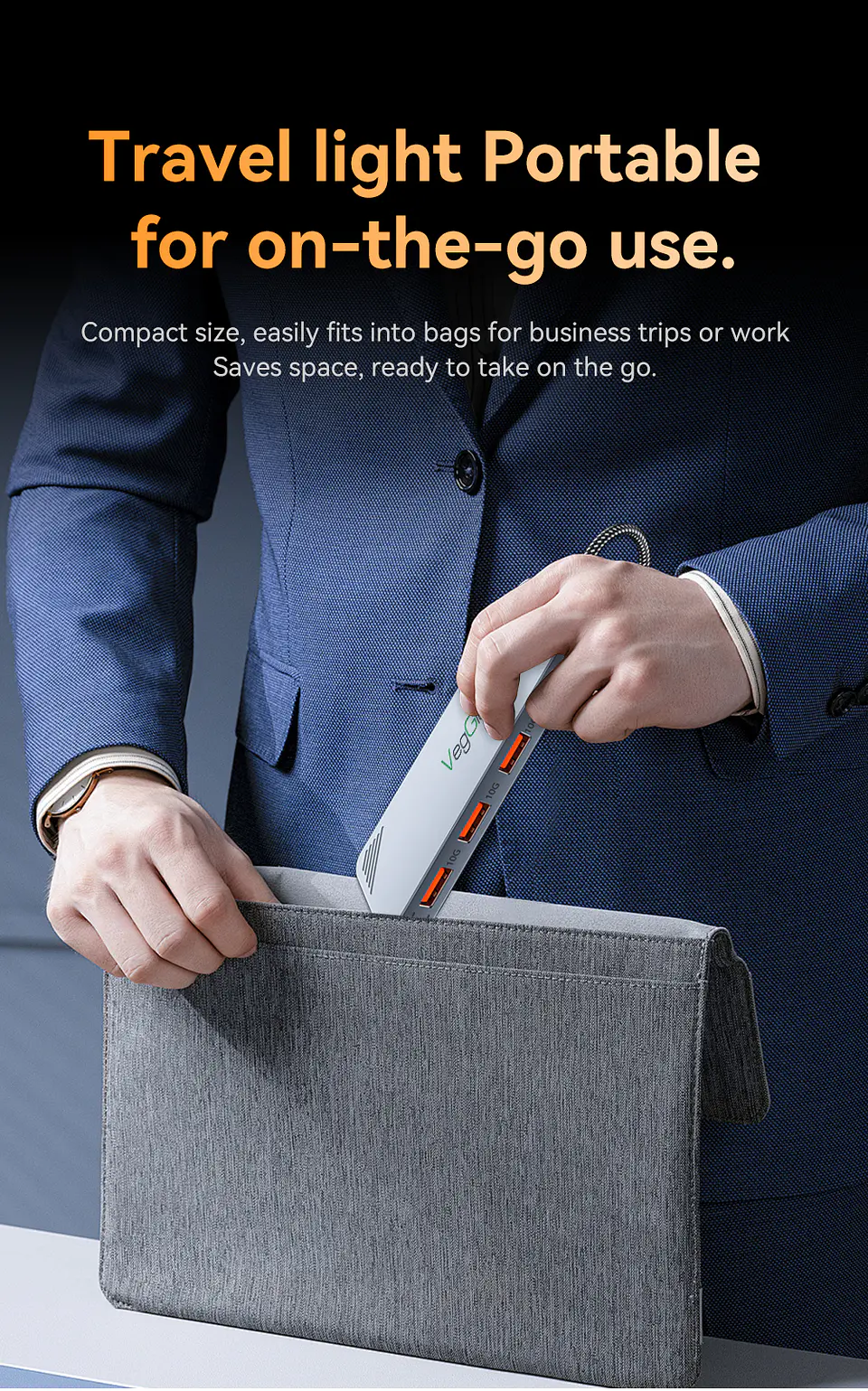 Adaptador Hub Tipo C 3.2 Gen2 2 Usb 2 Tipo C 10gbs Veggieg Gris metalico 12