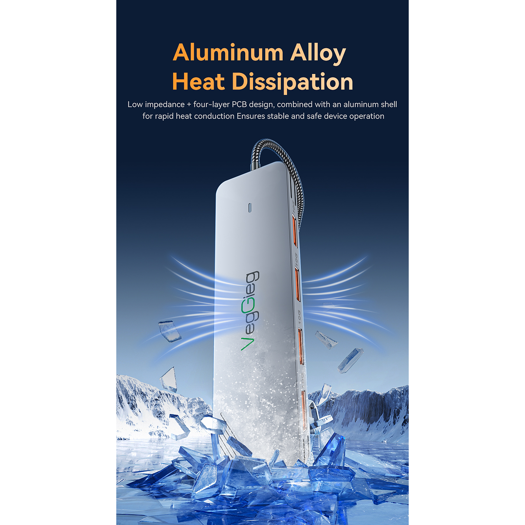 Hub Adapador Tipo C 3.2 Gen 2 A 4 Tipo C 10gbs Veggieg Gris Metalico  7