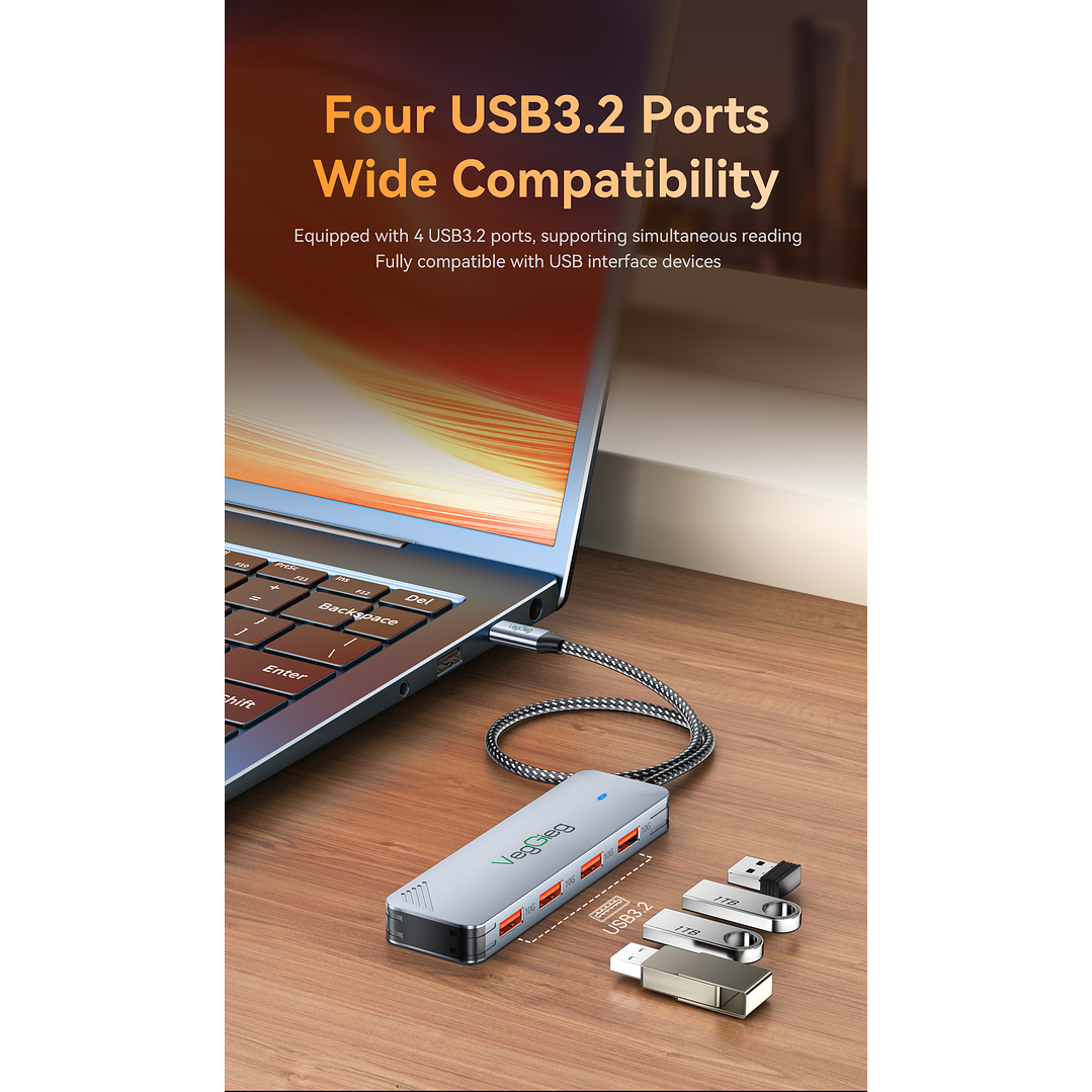 Hub Adapador Tipo C 3.2 Gen 2 A 4 Tipo C 10gbs Veggieg Gris Metalico  8