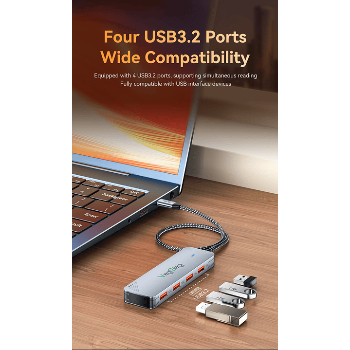 Hub Adapador Tipo C 3.2 Gen 2 A 4 Tipo C 10gbs Veggieg Gris Metalico  8