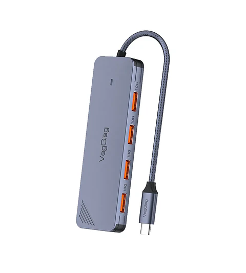 Hub Adapador Tipo C 3.2 Gen 2 A 4 Puertos Usb 10gbs Veggieg Gris metalico